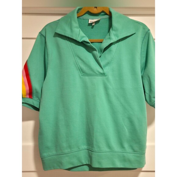 Unbranded Tops - The GREII Sea Green Rainbow Striped Short Sleeve Sweatshirt Size M Retro